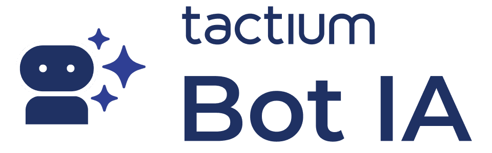 logotipo-tactium-bot-ia-agentes-virtuais Logotipo azul escuro do módulo Tactium Bot IA acompanhado de um ícone minimalista de robô com estrelas, representando a plataforma de agentes virtuais e inteligência artificial para atendimento.